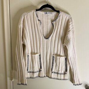 Zara Cream Sweater with Black Trim